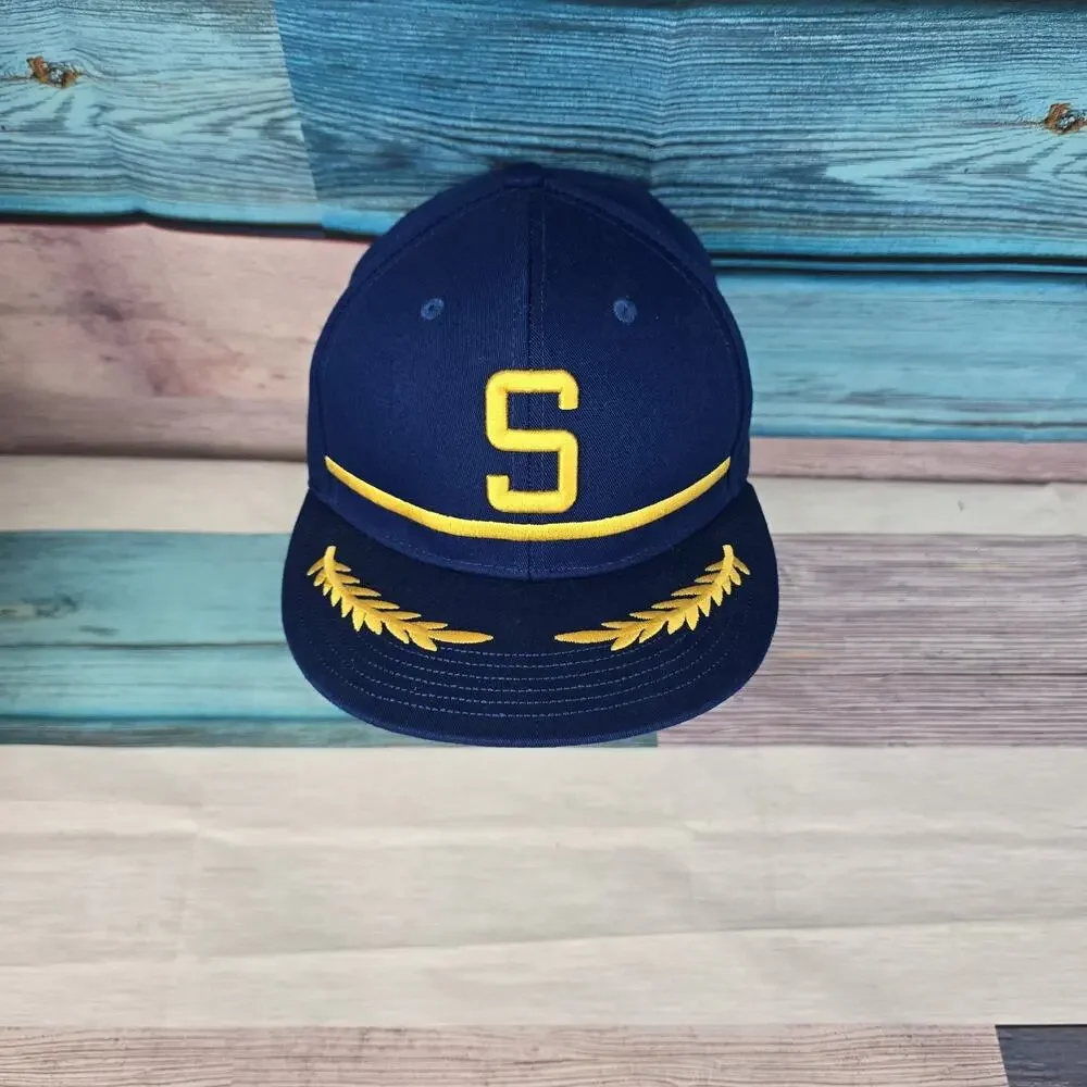 Seattle Mariner Hat Cap Pilots Hat Alaska Airlines Blue SnapBack Retro Blue EUC
